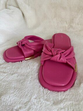 COACH Brooklyn Bright Petunia (Barbie Pink) Leather Sandals Slides Size:10